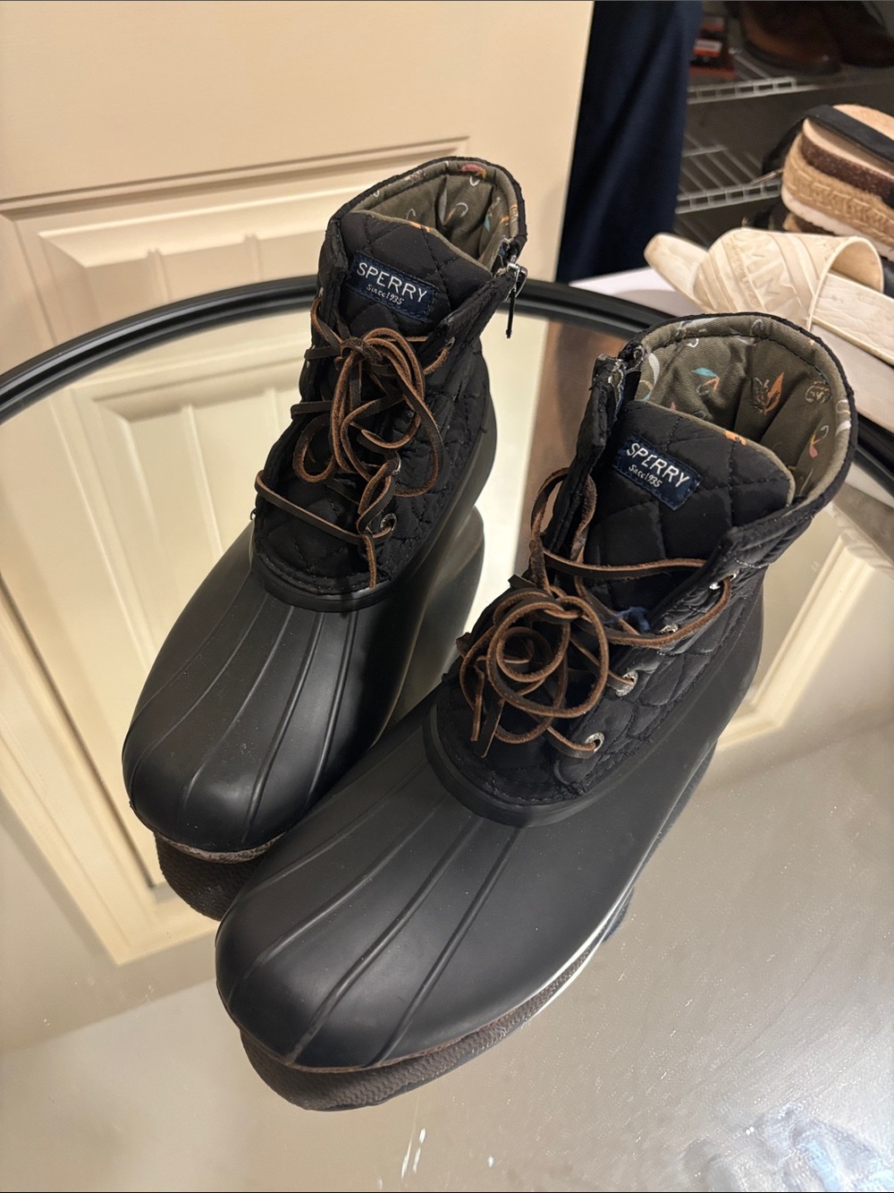 Sperry Black & Brown Quilted Duck Boots